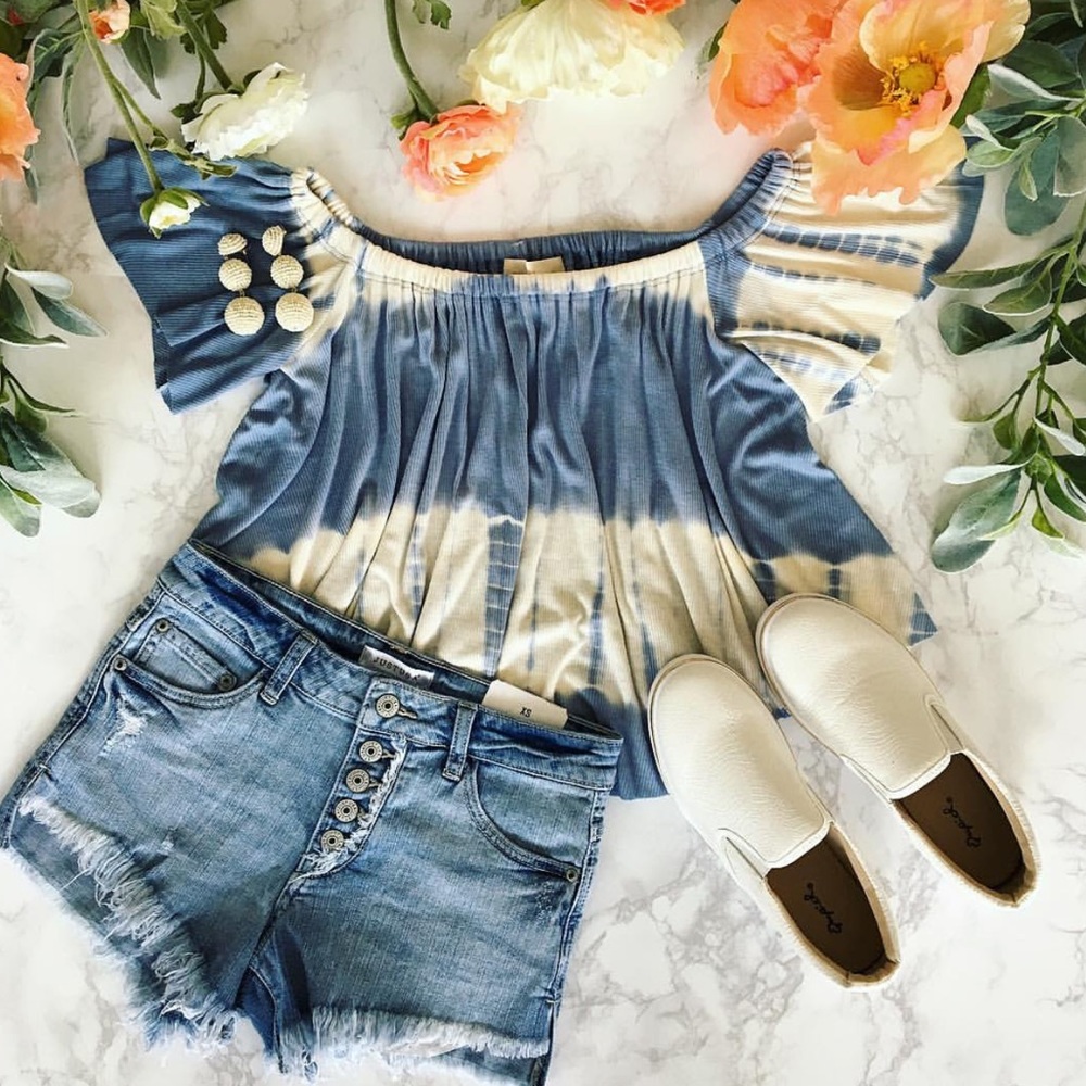 Tie die off the shoulder top